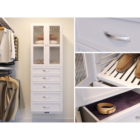 John Louis Home Solid Wood 16in. Deep 5 Drawer and Glass Door Storage Tower White JLH-306SH-W-GD